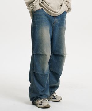 빈티지 와이드 파라슈트 데님 팬츠 샌드 블루