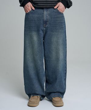 빈티지 샌드 와이드 데님 팬츠 미디엄 블루