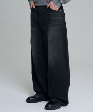 빈티지 샌드 와이드 데님 팬츠 딥블랙