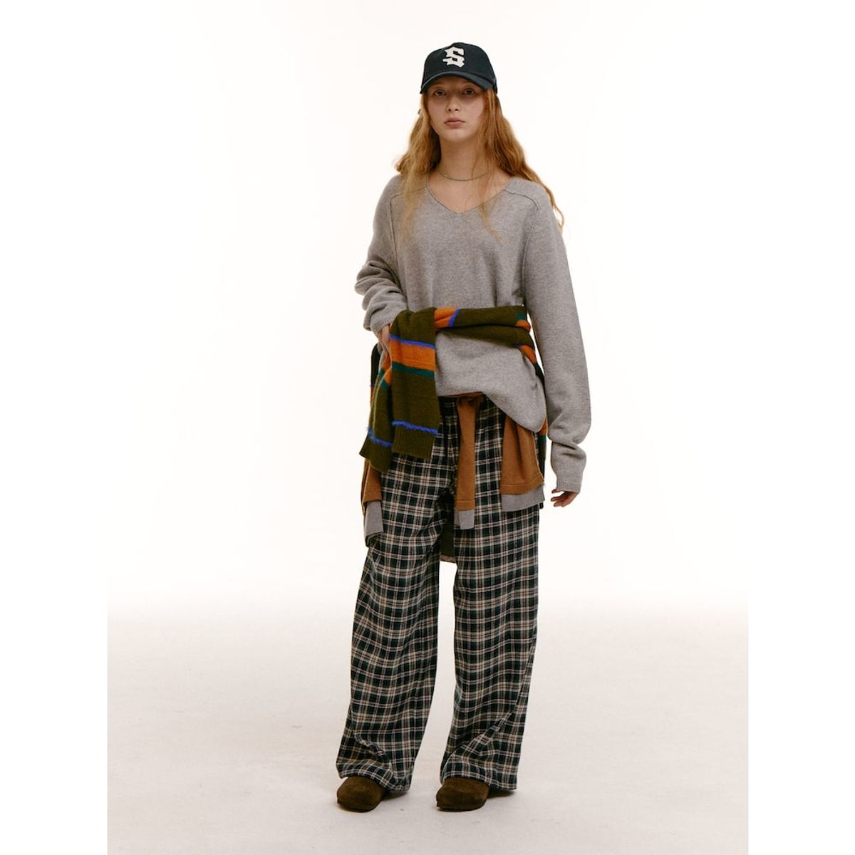샌드 사운드(SAND SOUND) (UNISEX) 와이드 체크 밴딩 팬츠  그린