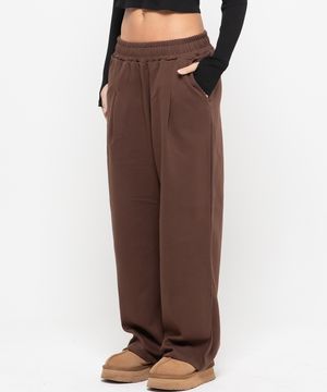 포인트 로고 핀턱 와이드 스웨트 팬츠 [브라운]