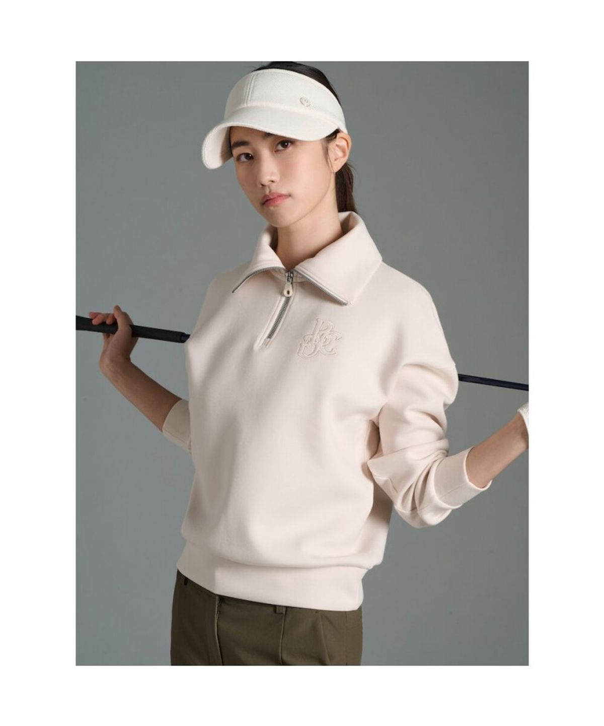빈폴골프(BEANPOLE GOLF) 여성 자카드 블루종핏 긴소매 티셔츠  베이지