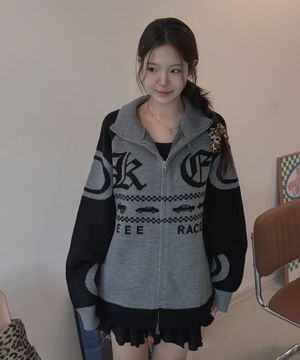 레이싱 KE 오버핏 니트 집업[블랙]