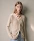 V-neck Ribbed Slim Knit Cardigan (light beige)