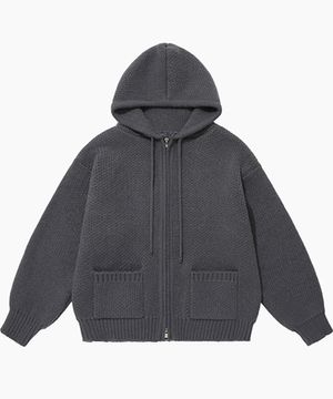스테디 코지 니트 후드 집업[차콜]