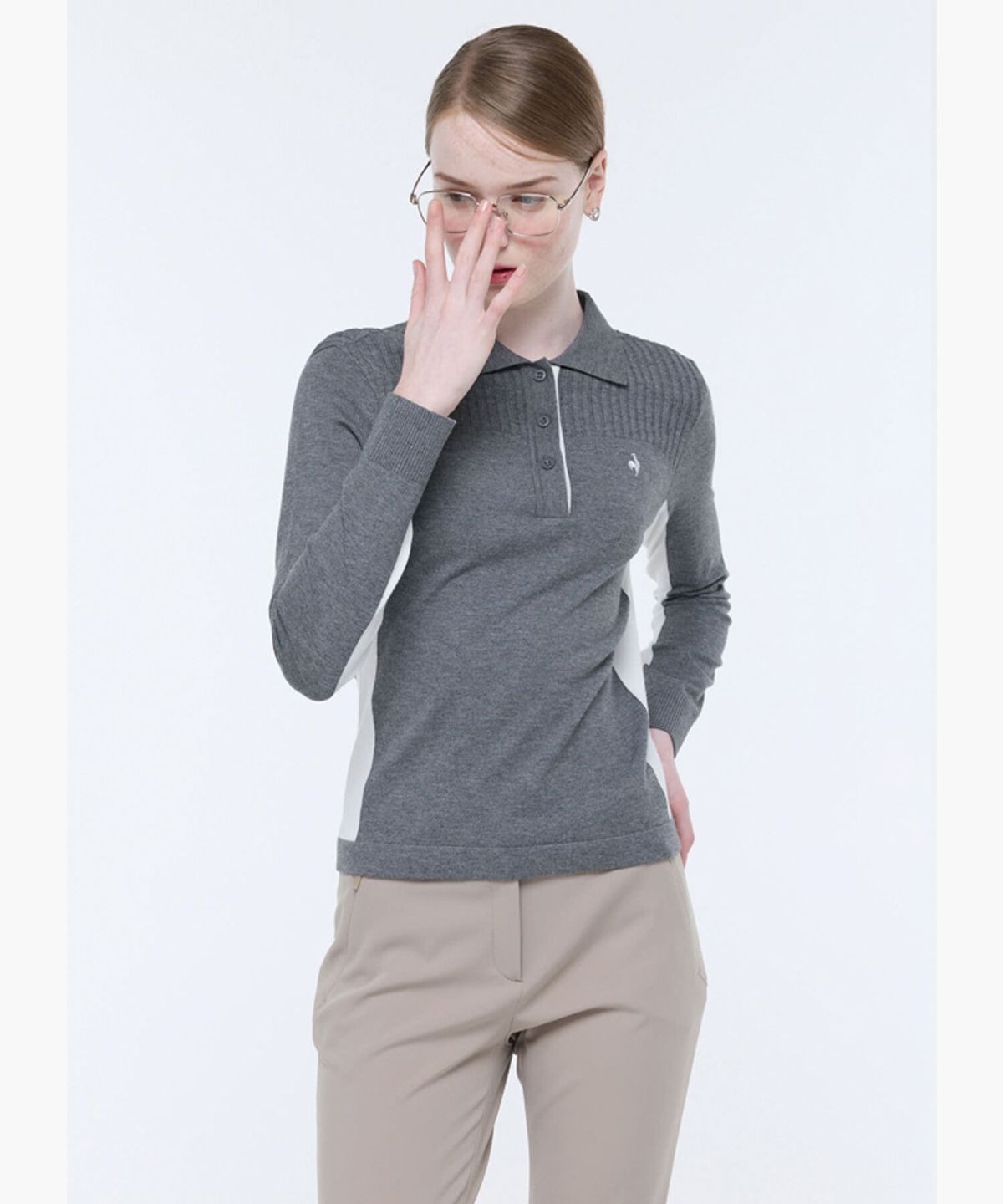 르꼬끄 골프(LECOQ GOLF) 여성 배색 포인트 카라 스웨터 (GQ322LKP92)