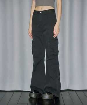 카고 포켓 코튼 부츠컷 팬츠 - BLACK