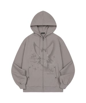 엔젤 스터드 오버핏 후드집업 - BEIGE BROWN