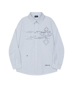 크로스 그래픽 스트라이프 오버핏 셔츠 - BLUE