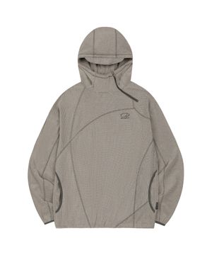 와플 커버 스티치 후드 티셔츠 - BEIGE