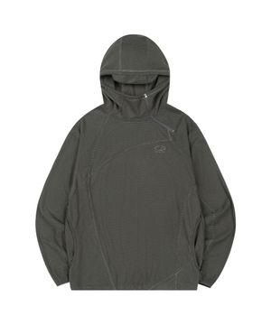 와플 커버 스티치 후드 티셔츠 - BROWN