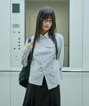 크로스 아플리케 슬림핏 체크 셔츠 - WHITE