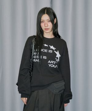 스타 아플리케 와플 롱 슬리브 - BLACK