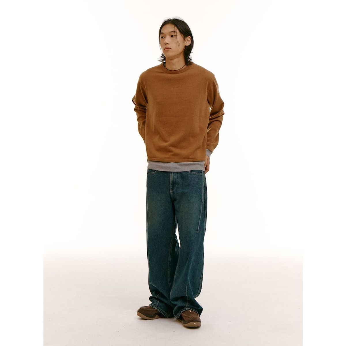 샌드 사운드(SAND SOUND) (UNISEX) 레이어드 울 블렌드 스웨터  옐로이시 브라운