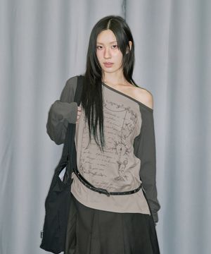 크로스 오너먼트 오프숄더 래글런 롱 슬리브 - LIGHT BEIGE