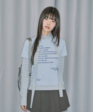 레이어드 스트라이프 머플러 세트 롱 슬리브 - SKY BLUE