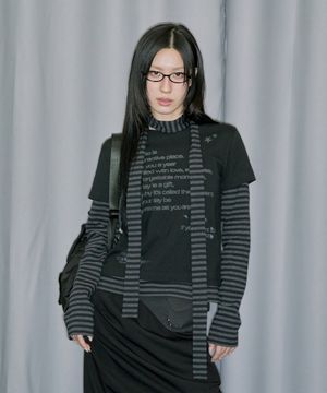 레이어드 스트라이프 머플러 세트 롱 슬리브 - BLACK