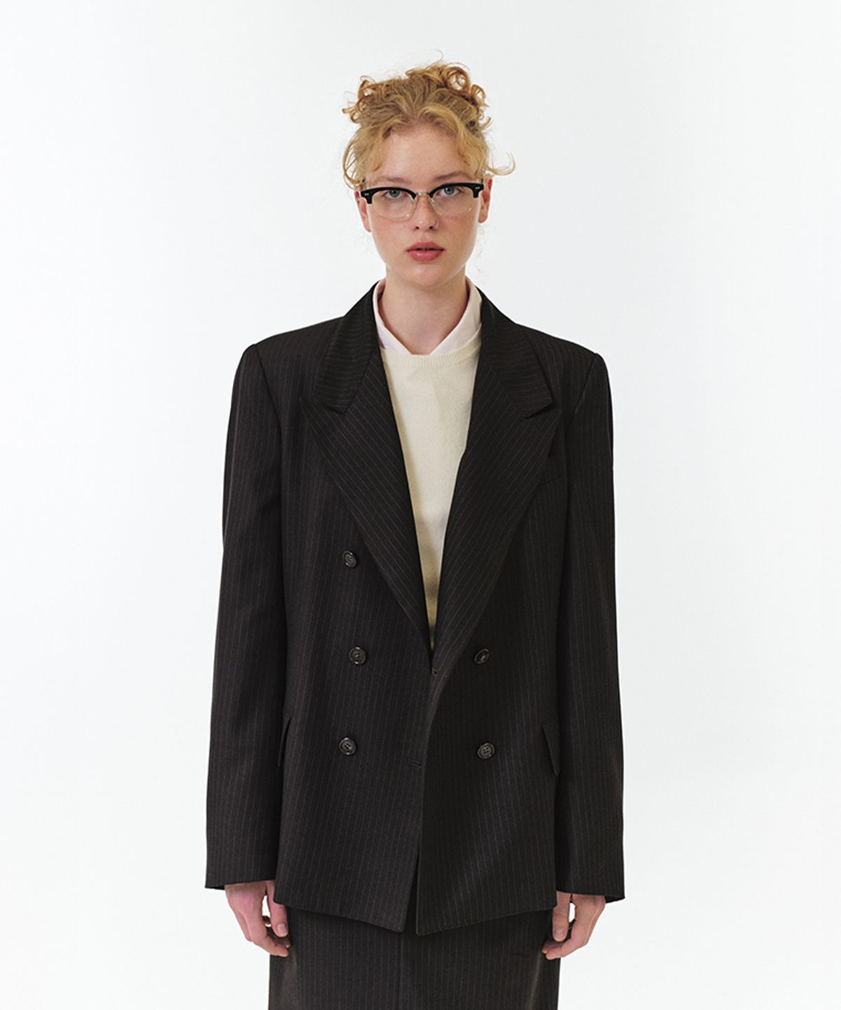 그로브(GROVE) NIXIE STRIPE DOUBLE JACKET (BROWN STRIPE)