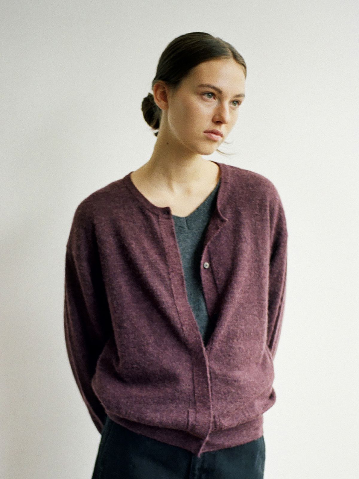 레이스(RRACE) Alpaca Hidden Cardigan_Burgundy