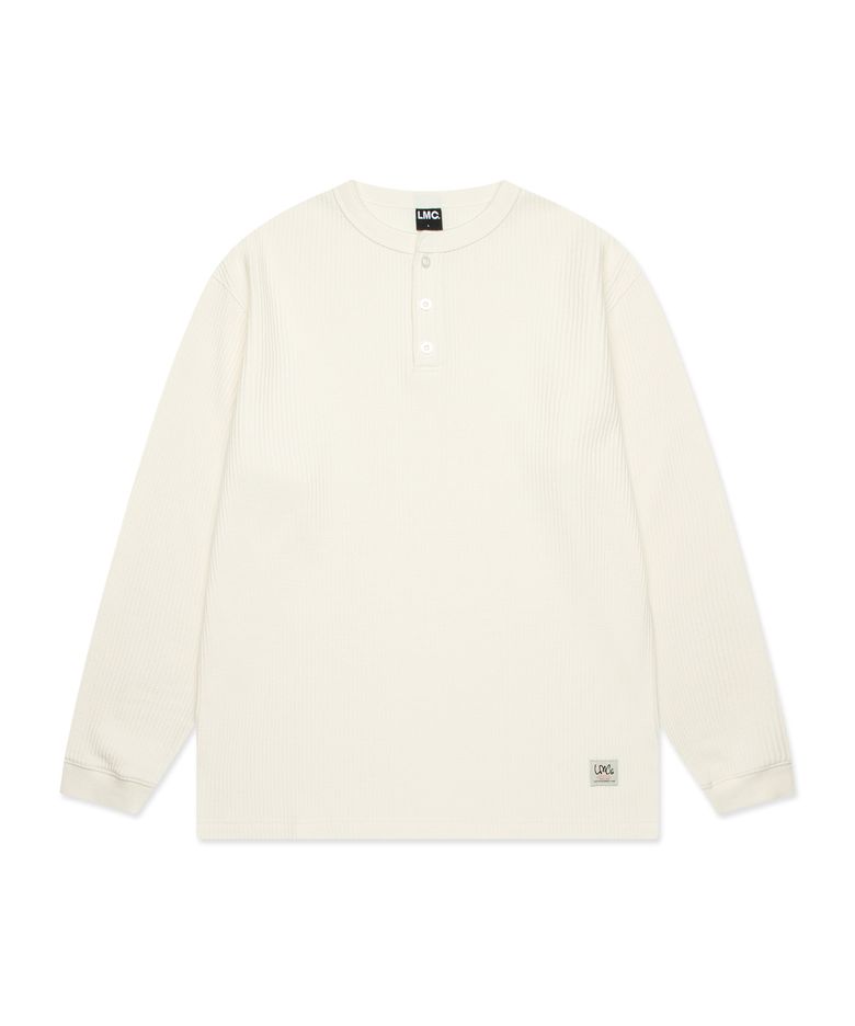 HENLEY NECK WAFFLE LONG SLV TEE ivory