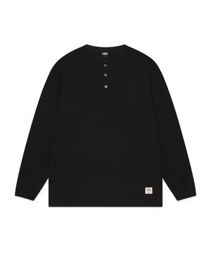 HENLEY NECK WAFFLE LONG SLV TEE black