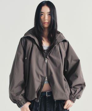 BALLOON SHIRRING HOOD JACKET_CHARCOAL