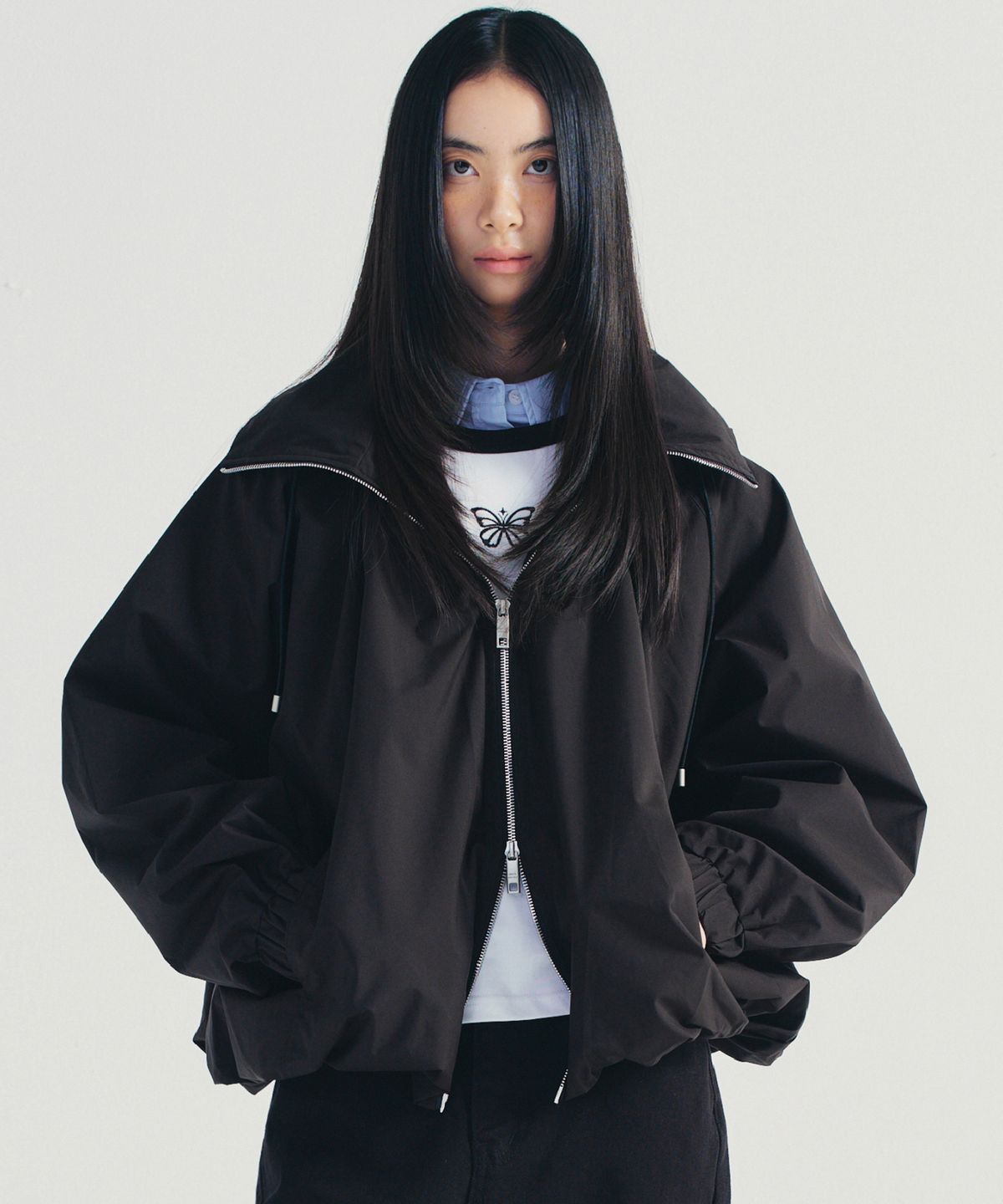 닉앤니콜(NICK&NICOLE) BALLOON SHIRRING HOOD JACKET_BLACK