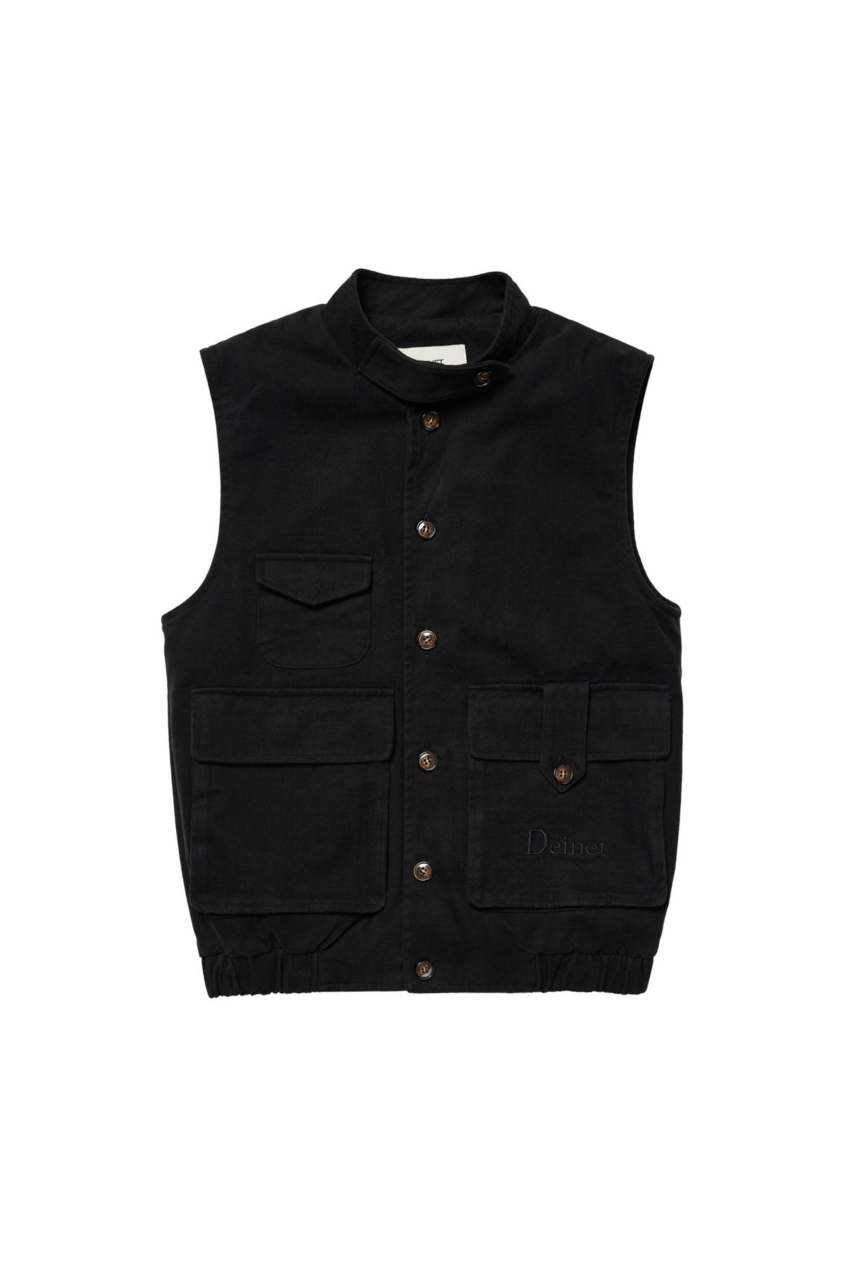 다이닛(DEINET) DEINET MULTI POCKET COTTON VEST IN BLACK