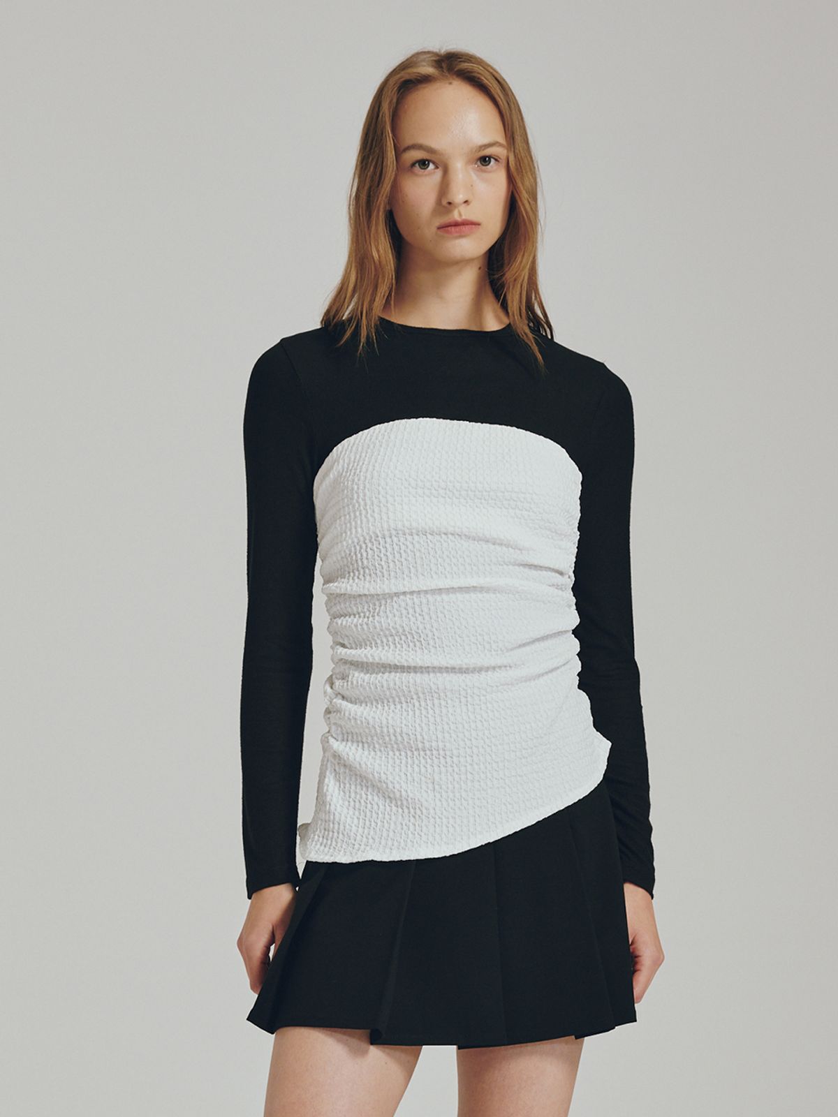 누브(NOUVE) 뷔스티에 탑 +롱슬리브 셋트 - 블랙 / Bustier Top + Long Sleeve Set - Black