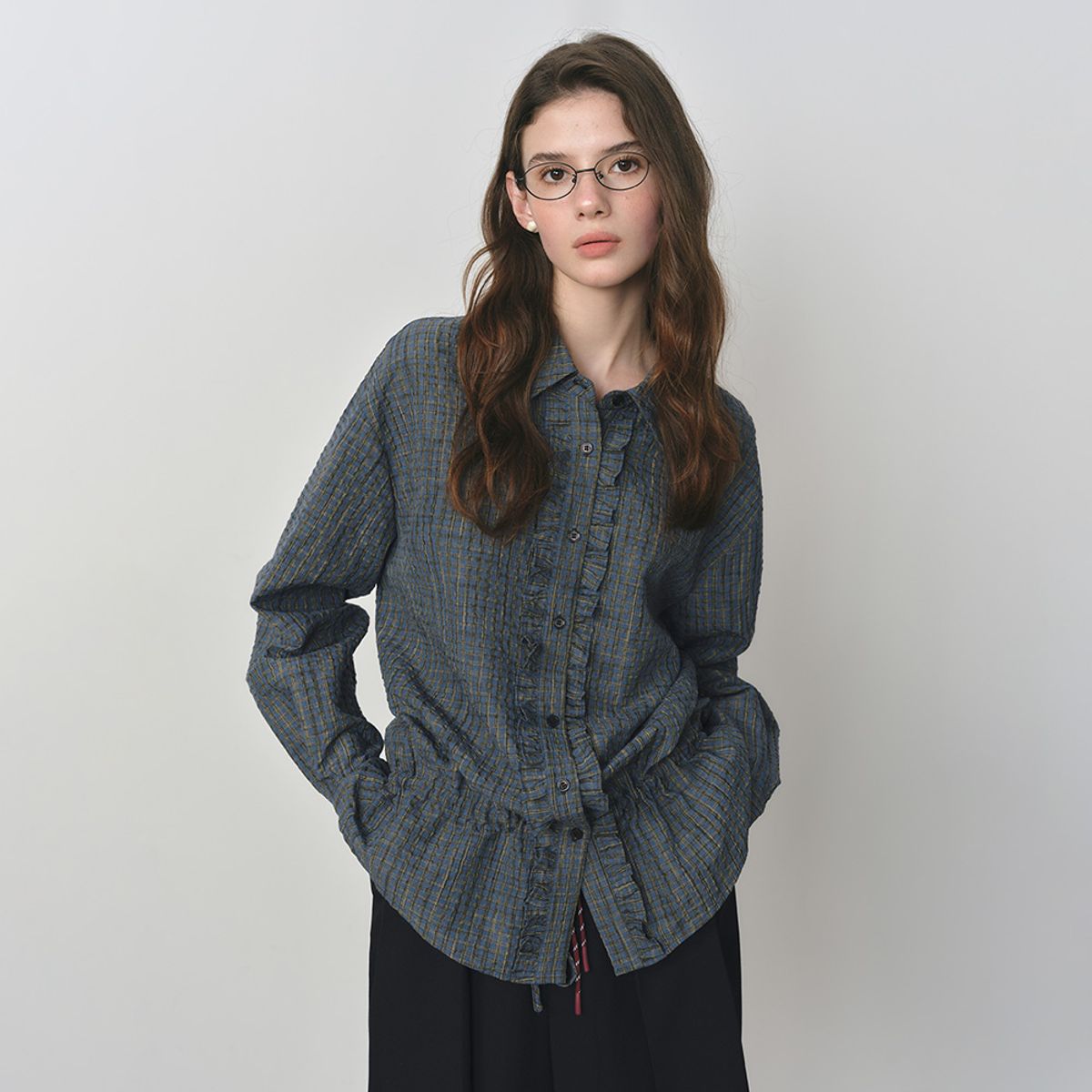 웬스데이딜라잇(WEDNESDAY DELIGHT) WD_Plaid drawstring shirt