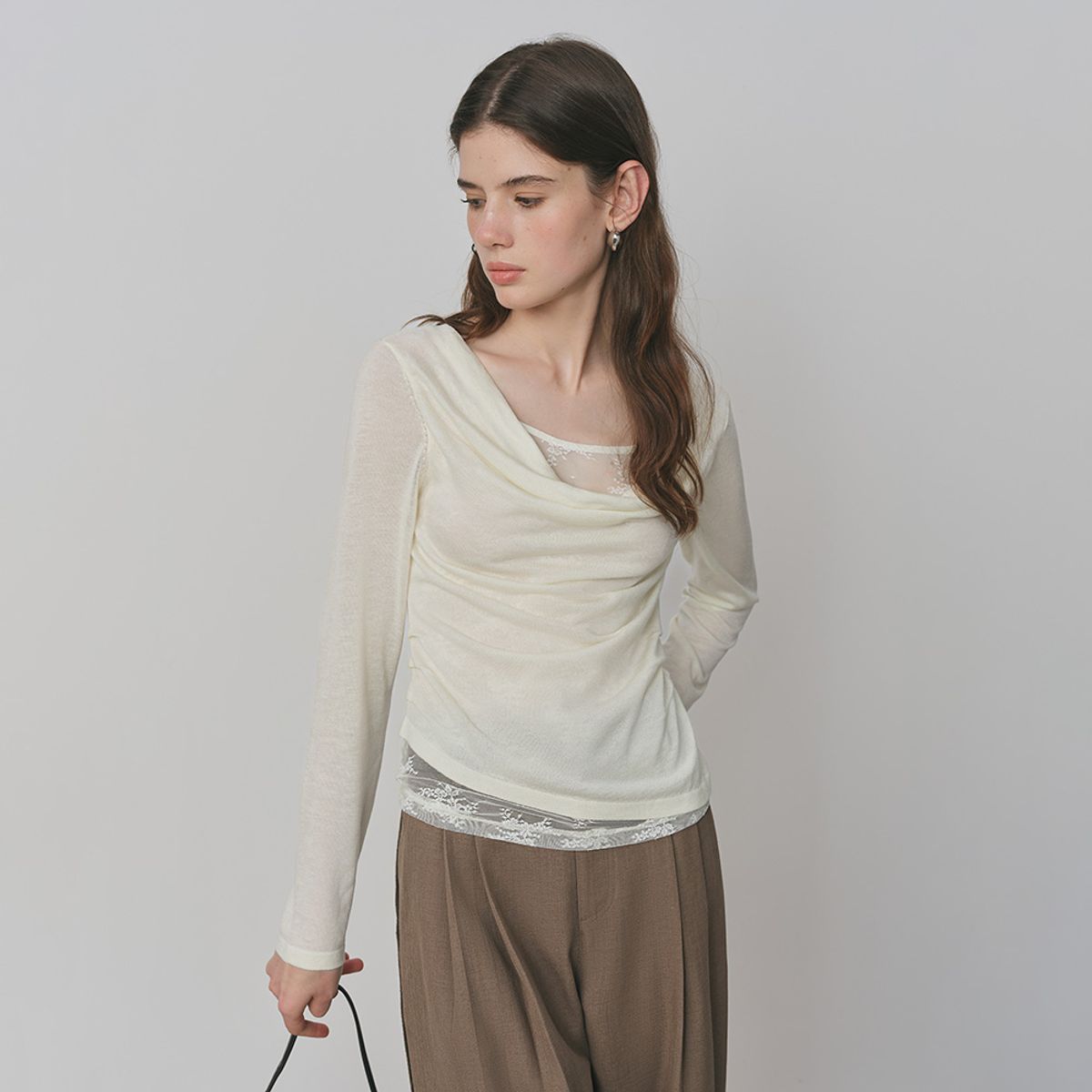 웬스데이딜라잇(WEDNESDAY DELIGHT) WD_Lace shirring long sleeve top_2color