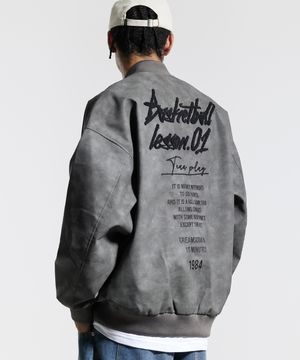 쿼터 내츄럴 워시드 비건 레더 부클 자켓 차콜