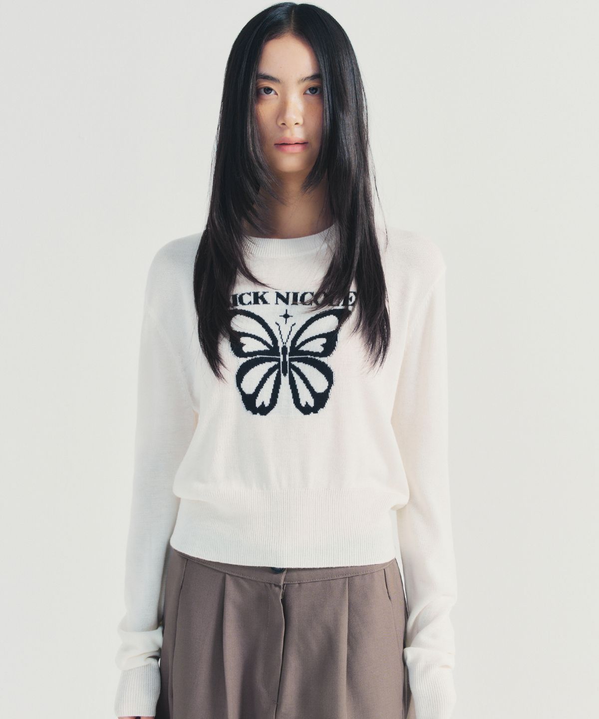 닉앤니콜(NICK&NICOLE) BOLD BUTTERFLY JAQUARD KNIT_IVORY