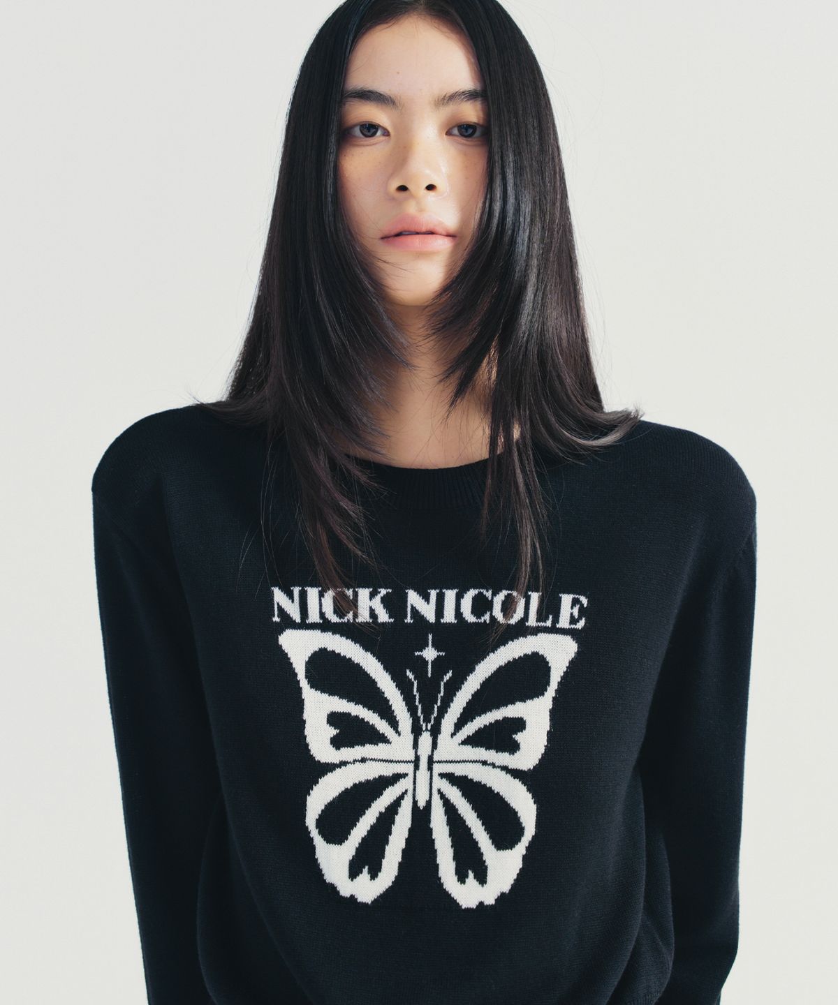 닉앤니콜(NICK&NICOLE) BOLD BUTTERFLY JAQUARD KNIT_BLACK