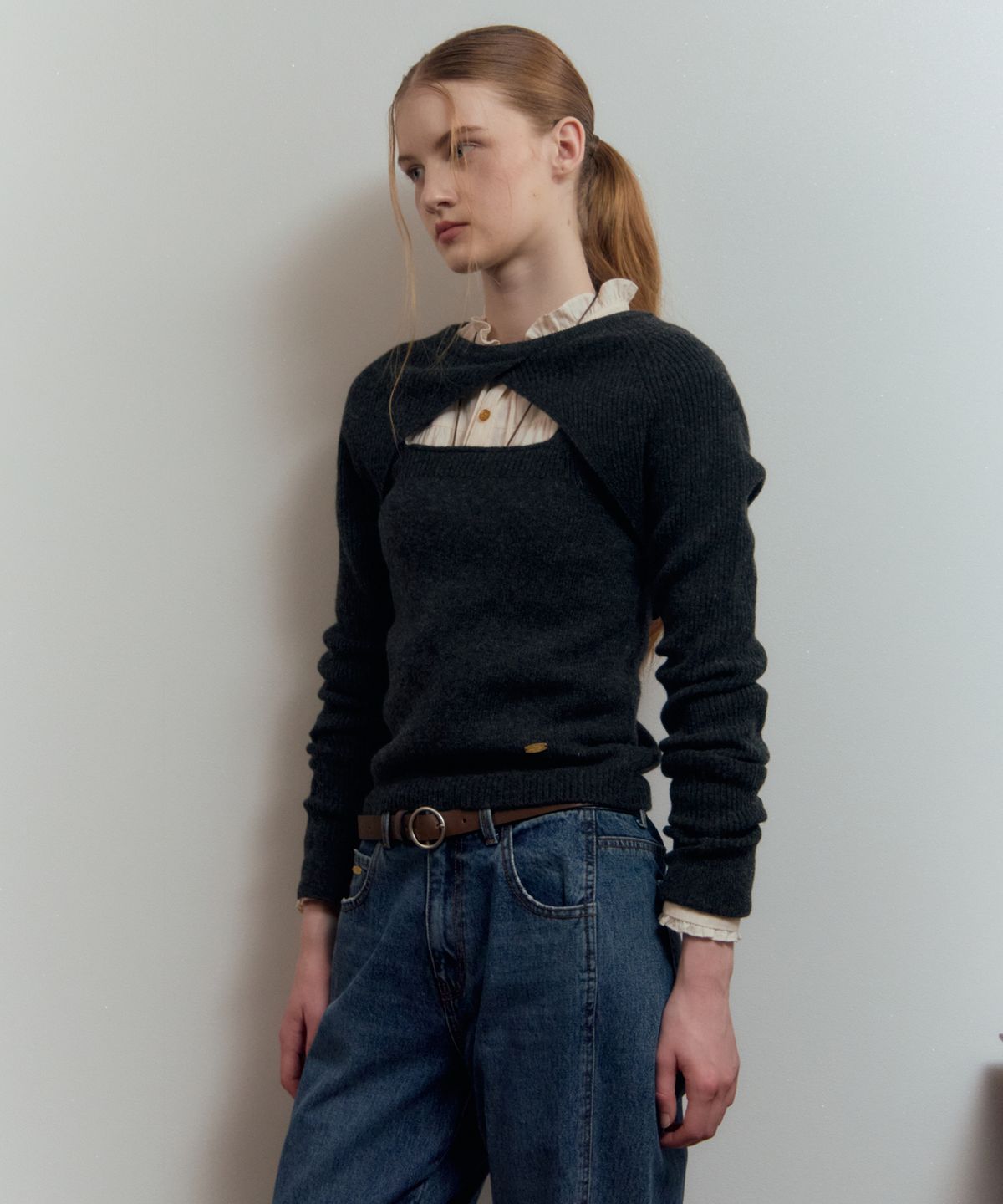 르메메(LEMEME) Elise Twin Knit Top Charcoal