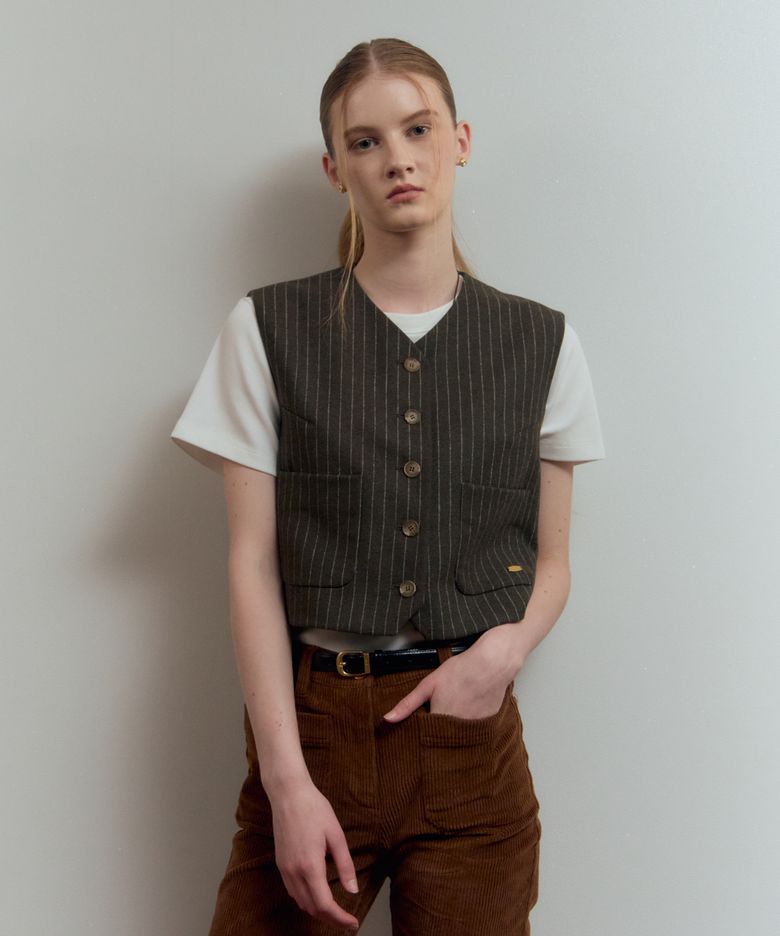 Garcon Stripe Vest Khaki