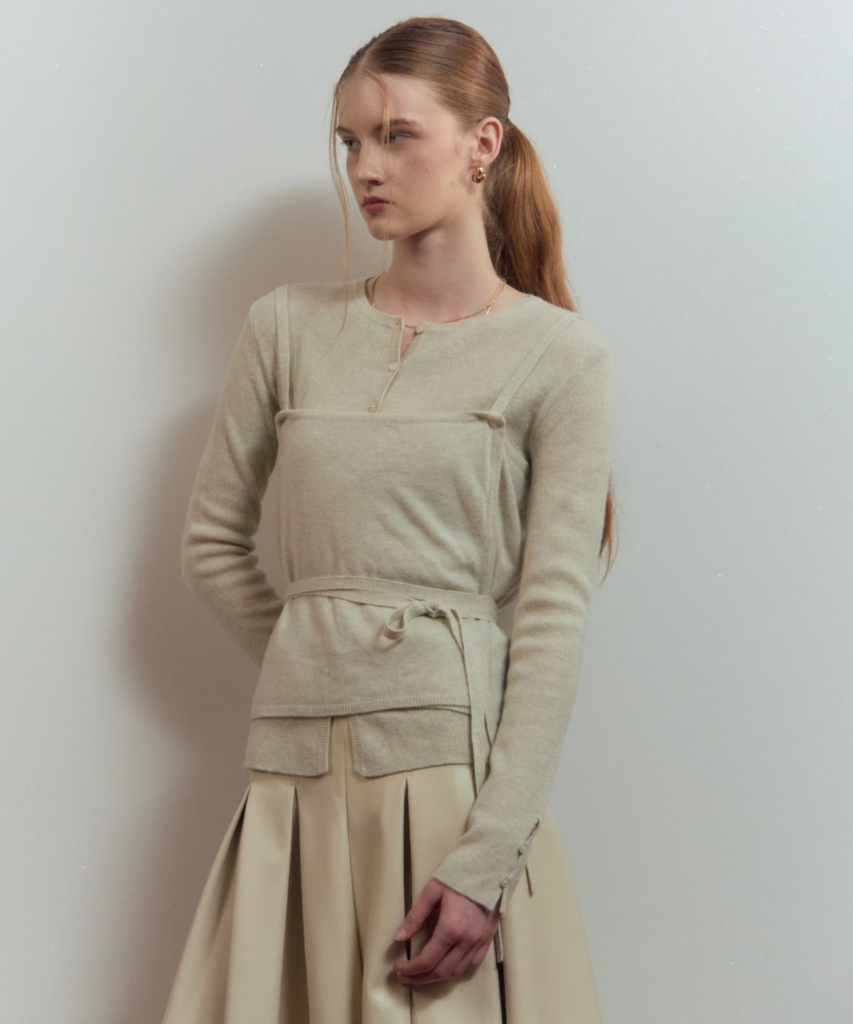 르메메(LEMEME) Veloute Layered Cardigan Oatmeal