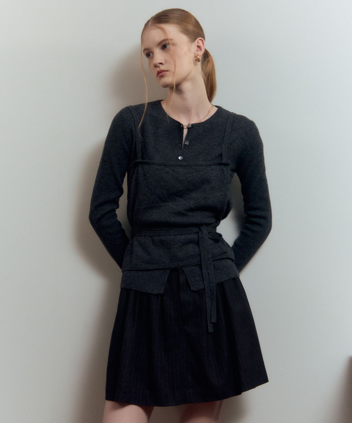 르메메(LEMEME) Veloute Layered Cardigan Charcoal