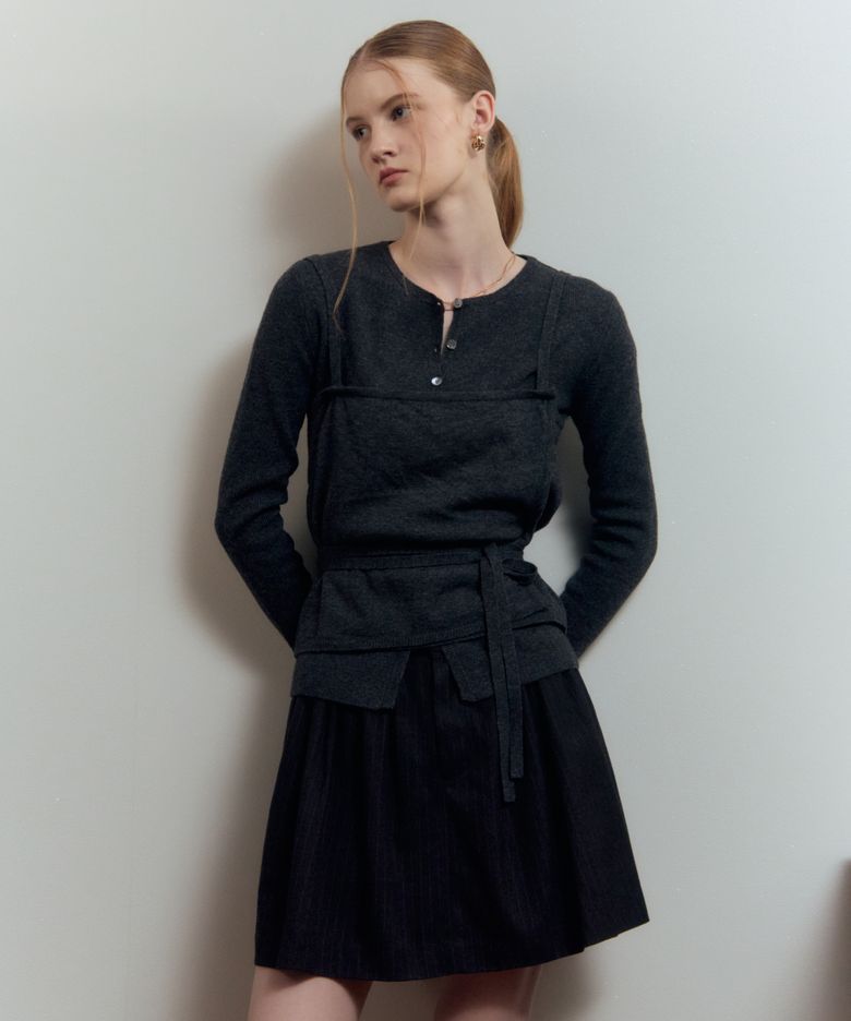 Veloute Layered Cardigan Charcoal