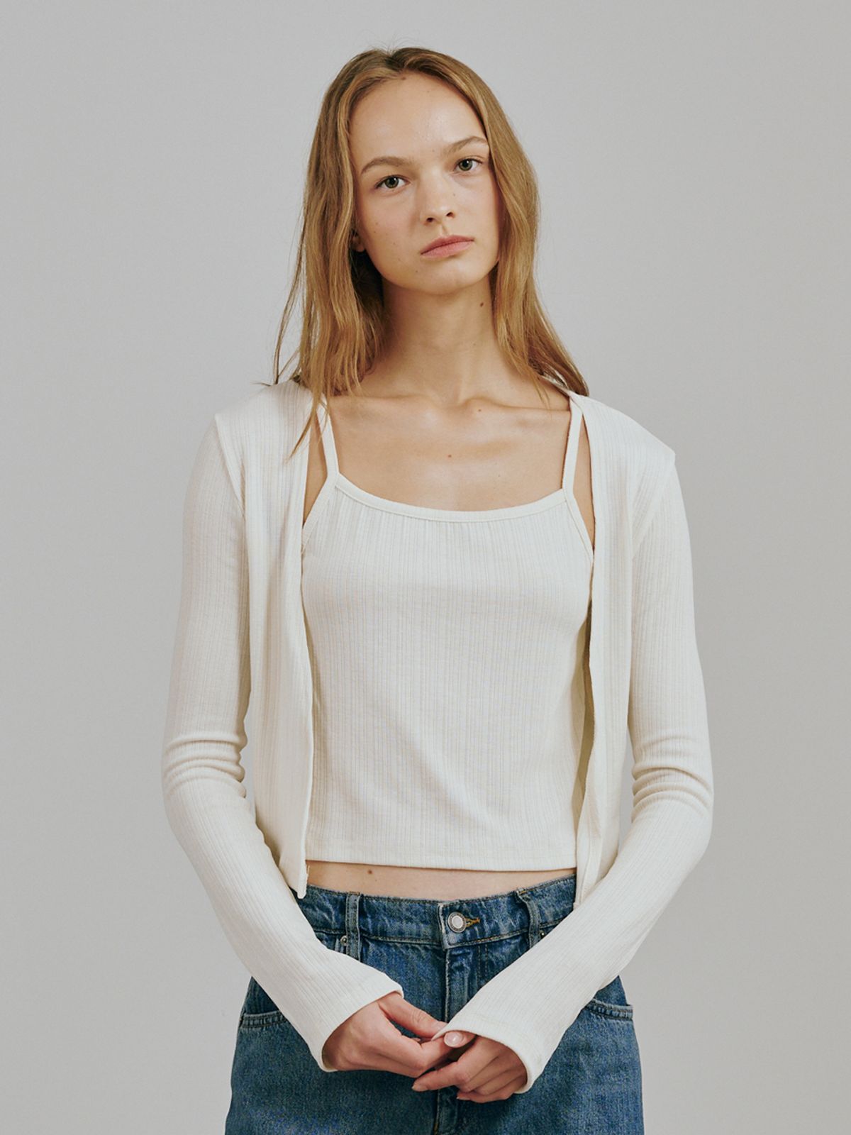 누브(NOUVE) 소프트 가디건 슬리브리스 셋트 - 아이보리 / Soft Cardigan Sleeveless Set - Ivory
