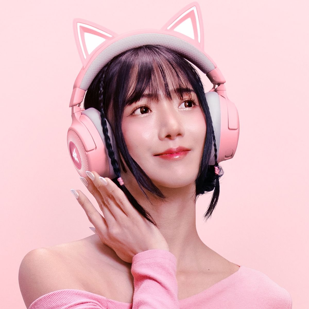 레이저(RAZER) 레이저코리아 Kraken Kitty V3 Pro Quartz 크라켄 키티 V3 프로 쿼츠 무선 게이밍 헤드셋