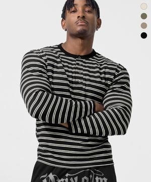 스트라이프 머슬핏 헨리넥 롱 슬리브_4color