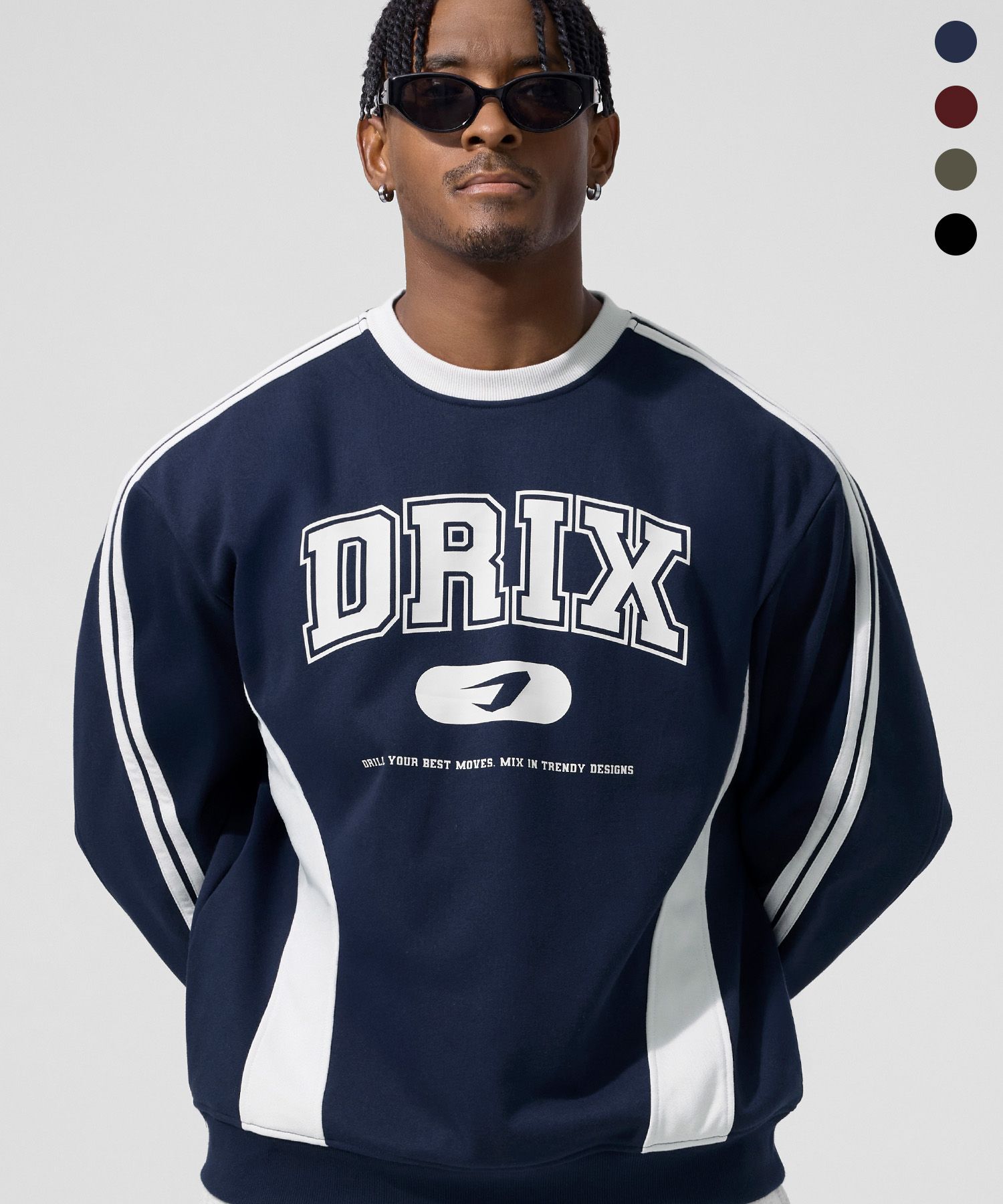 MUSINSA | DRIX Track Line Graphic Color Block Sweatshirt_4color
