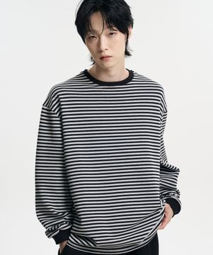 오버핏 스트라이프 롱슬리브 티셔츠 블랙