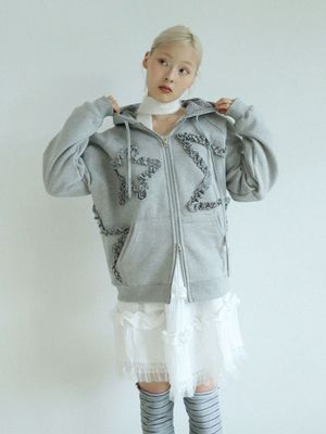 플라워 스타 후드 집업(그레이)