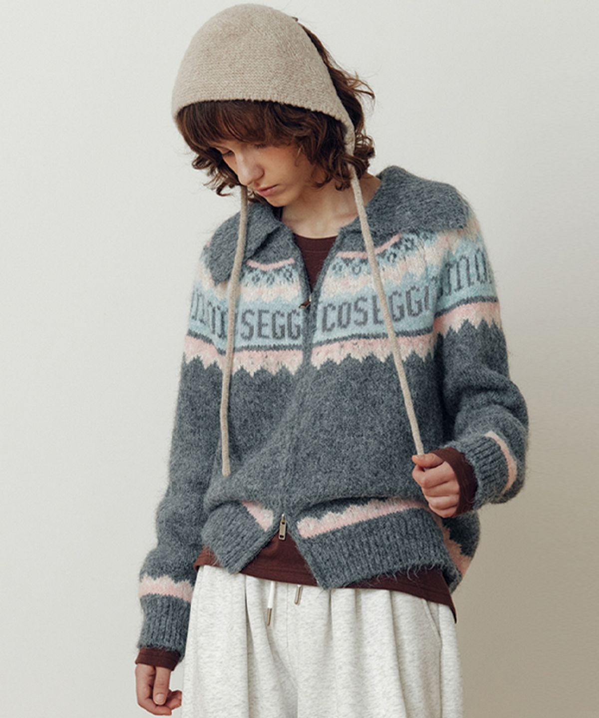 코스에그(COSEGG) Nordic Two-Way Knit Zip-Up_EEFKN63_Gray