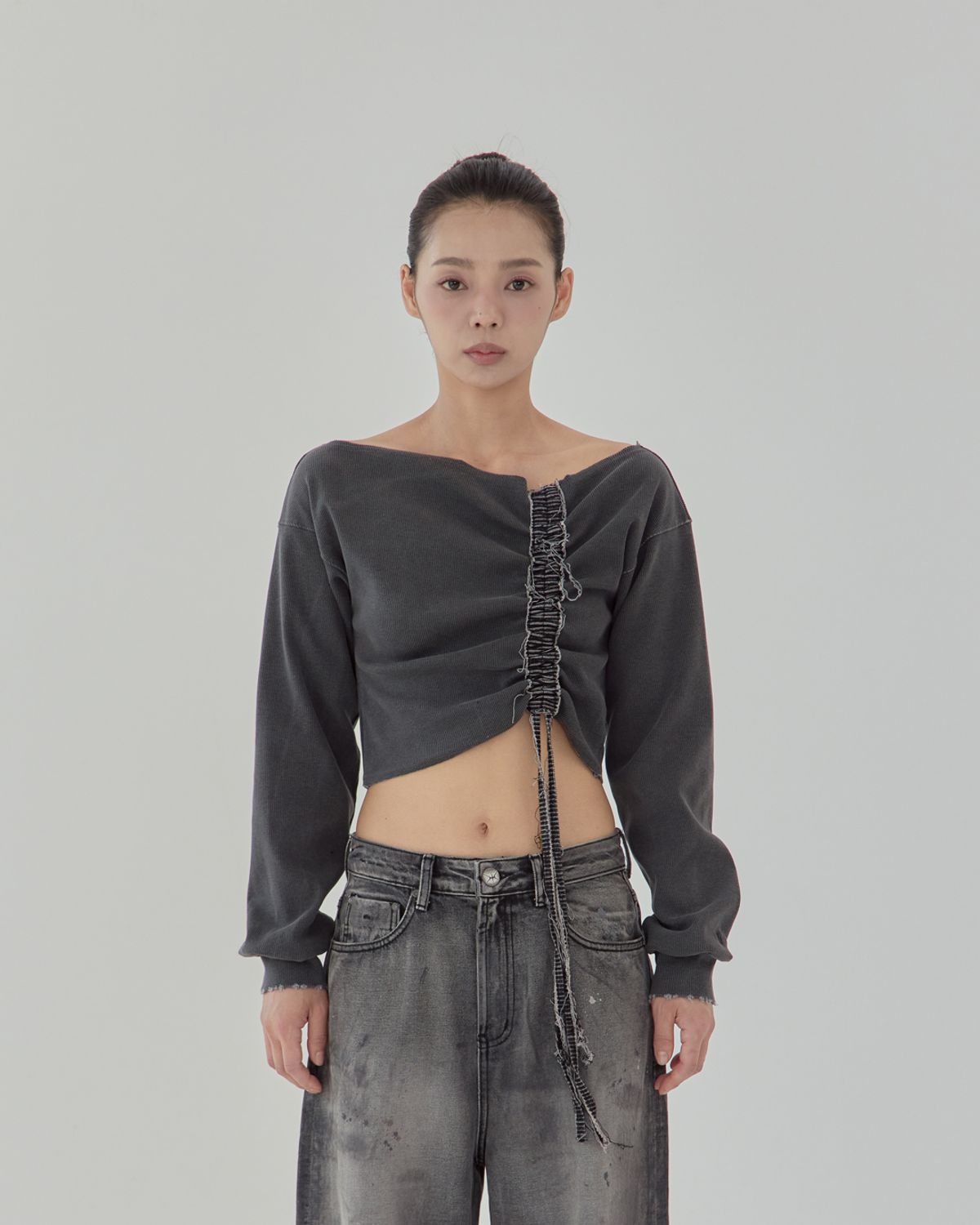 노 엑스트라 터치(NO EXTRA TOUCH) Detail Lining Boat Tee (Charcoal) / 25FWTS004CH