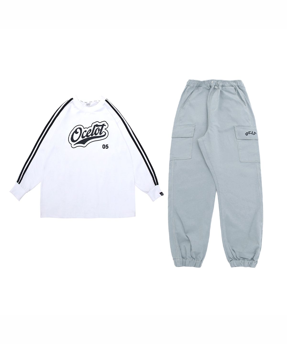 오실롯 주니어(OCELOT JUNIOR) [SET] 투라인 + 면 포인트로고 팬츠 (화이트/블루)