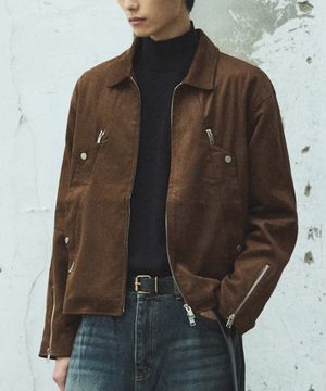 빈티지 스웨이드 레더 자켓 - 브라운