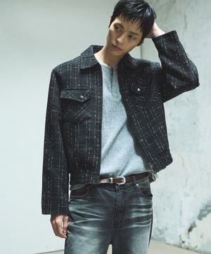 트위드 포켓 크롭 자켓 - 블랙